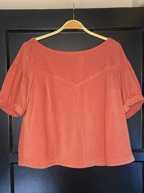 Free People Short Sleeve Corduroy Top in Rust